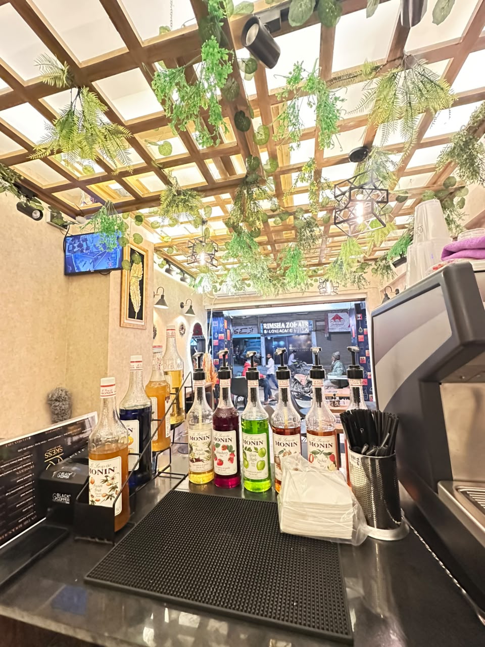 Our bar stocked with premium syrups